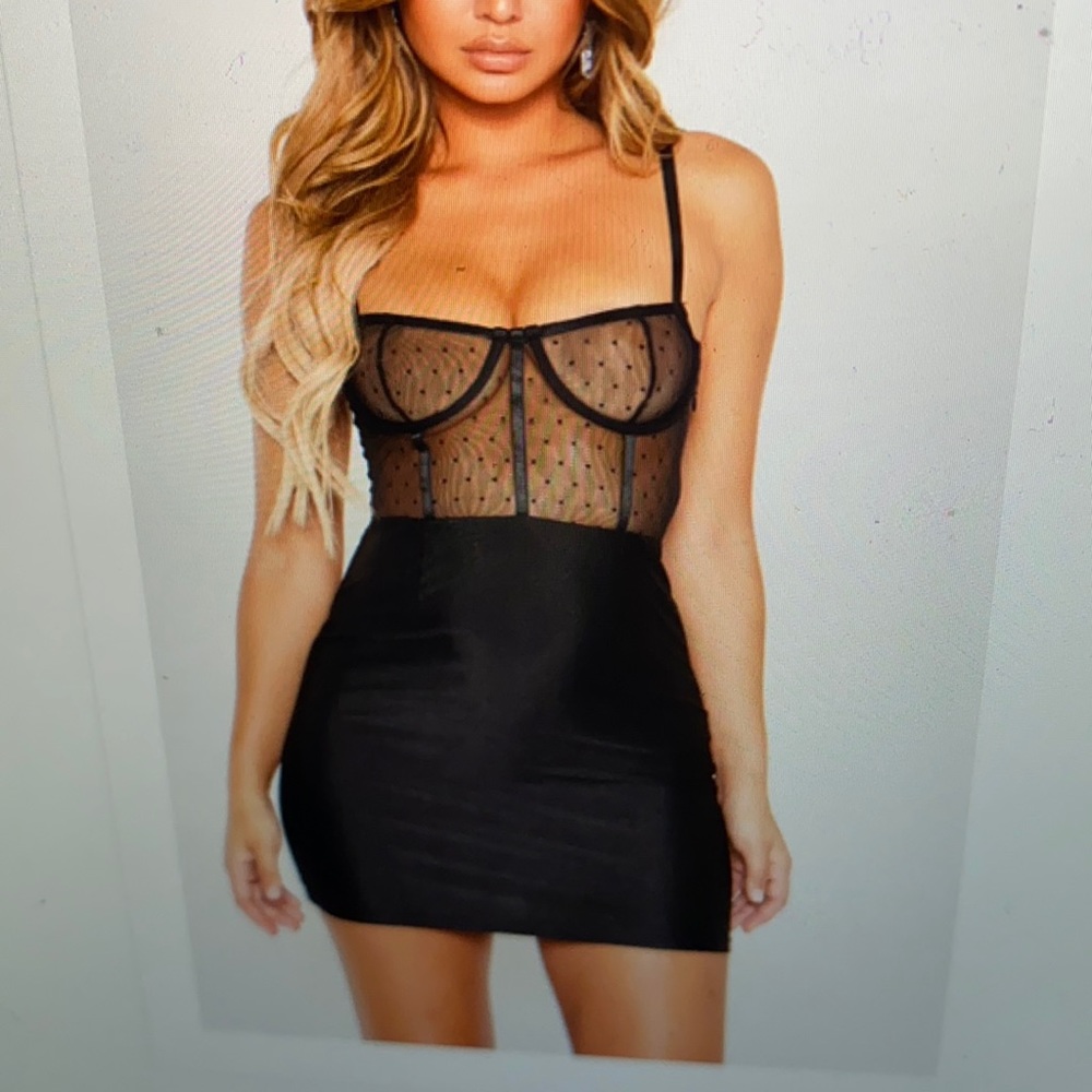 Black mesh insert cup detail dress